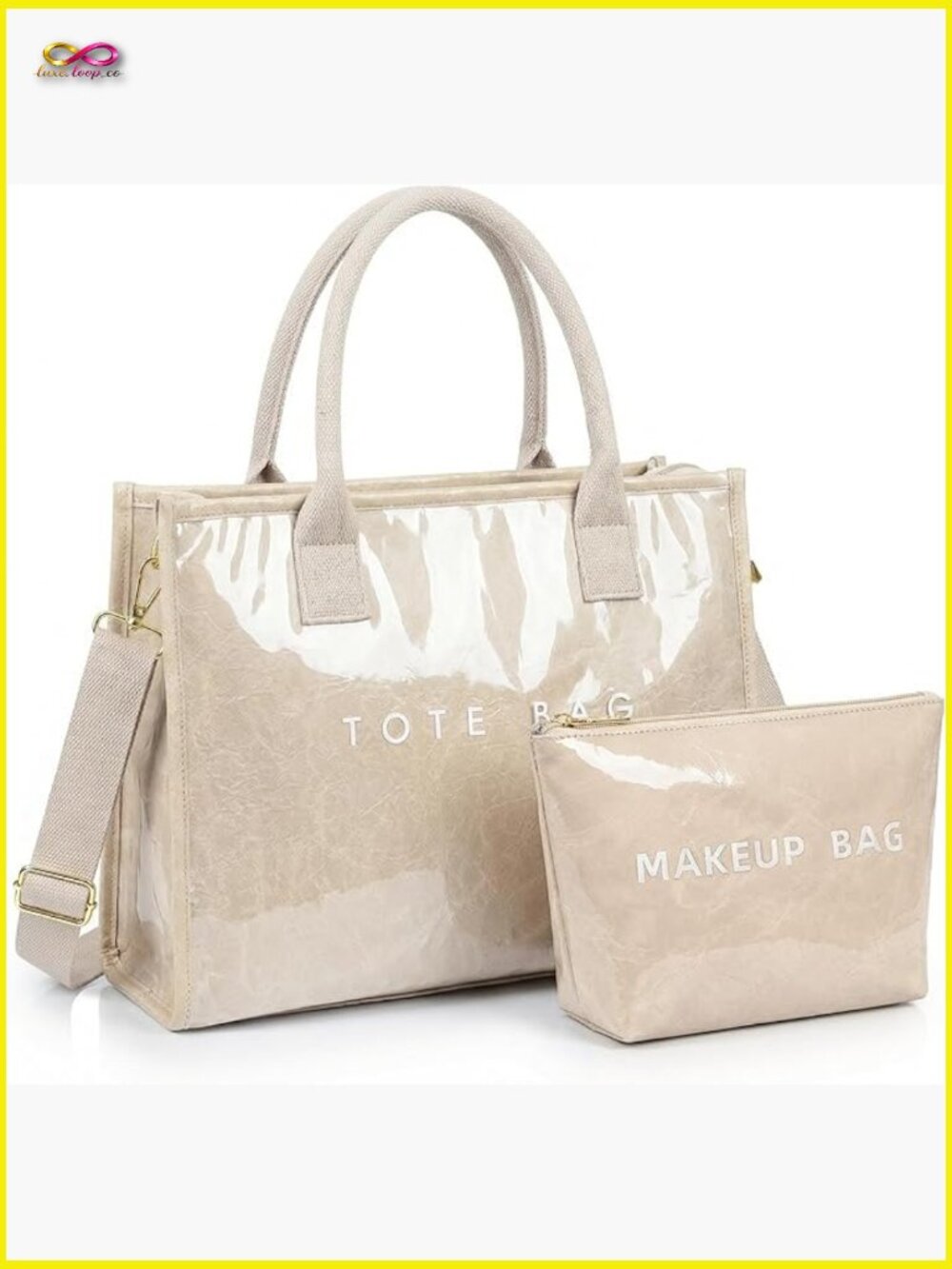 PVC Tote Bag Set Kraft Paper Structured Work Tote with Detachable Strap 2Pc